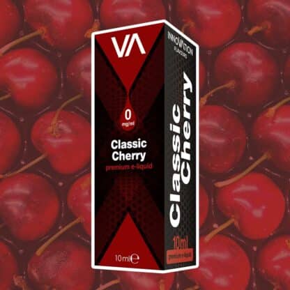 Innovation Flavours Classic Cherry e-juice black and red package red cherries background