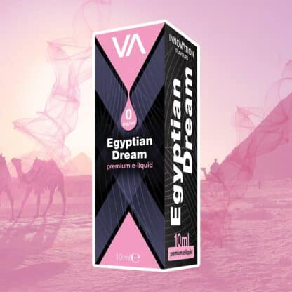 Innovation Flavours Egyptian Dream e-juice black and pick package camel pyramid pink background